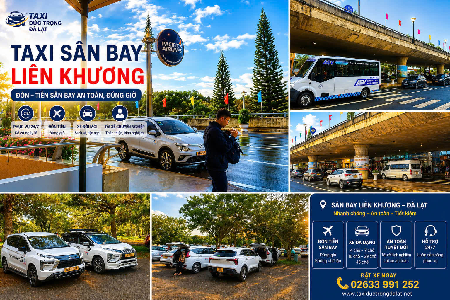 Banner Taxi San Bay Lien Khuong cua Taxi Duc Trong Da Lat, dich vu don tien 24/7 xe 4-45 cho