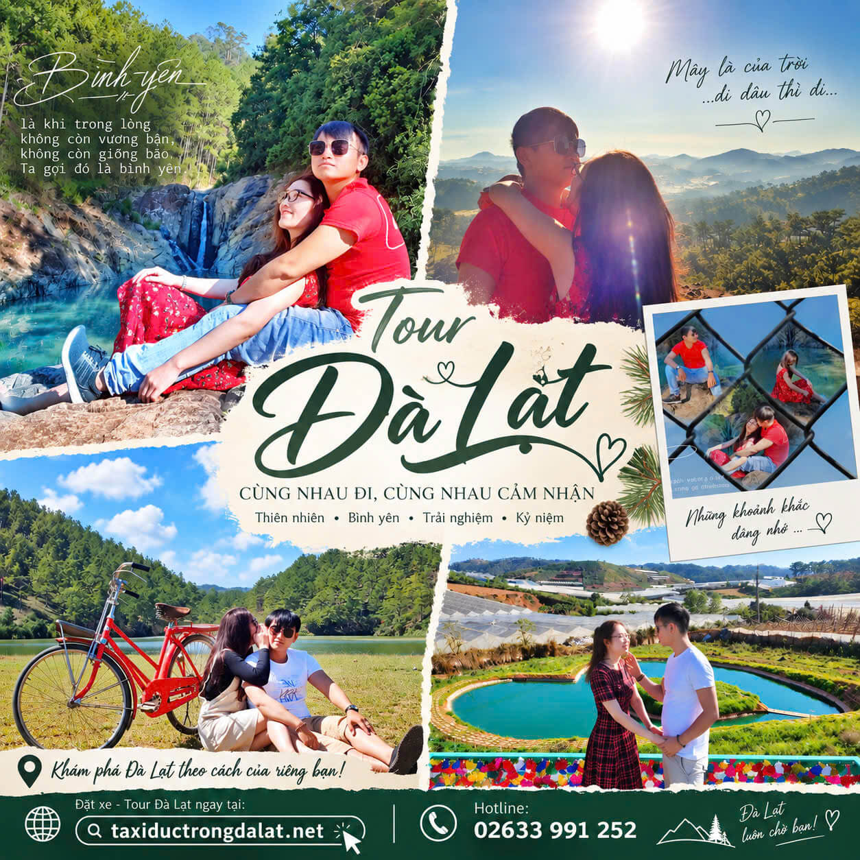 Đón Sân Bay Liên Khương Ghép Tour Đà Lạt Trong Ngày Vợ chồng tài xế Taxi Đức Trọng trên đồi chè Cầu Đất Đà Lạt