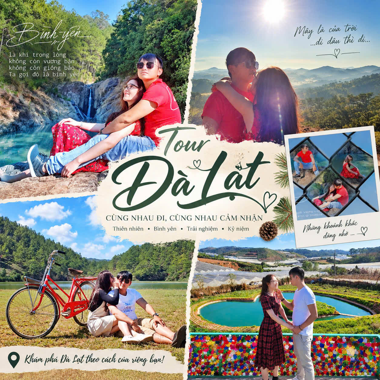 Đón Sân Bay Liên Khương Ghép Tour Đà Lạt Trong Ngày Anh Hải và vợ bên thác nước Đà Lạt trên hành trình tour cùng Taxi Đức Trọng