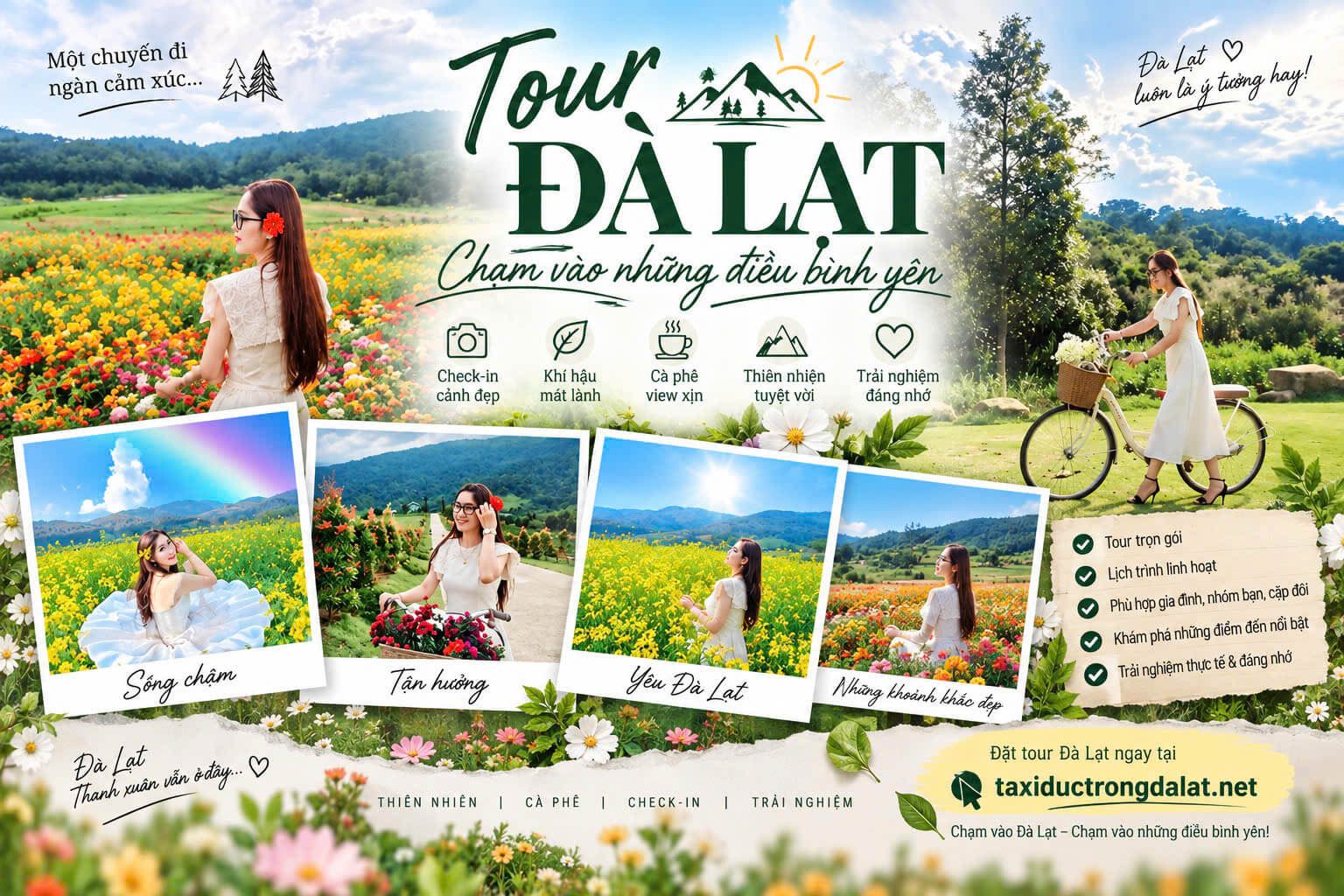 Đón Sân Bay Liên Khương Ghép Tour Đà Lạt Trong Ngày Tour Đà Lạt chạm vào những điều bình yên cánh đồng hoa cùng Taxi Đức Trọng