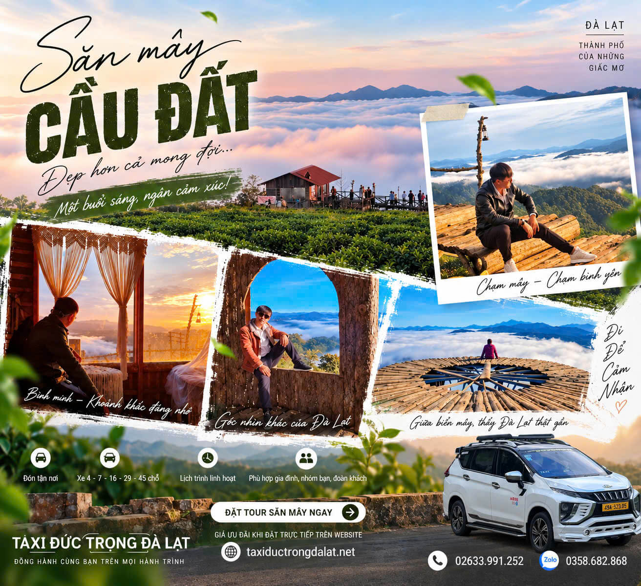 Đón Sân Bay Liên Khương Ghép Tour Đà Lạt Trong Ngày Tour săn mây Cầu Đất Đà Lạt cùng Taxi Đức Trọng – đón bình minh trên biển mây