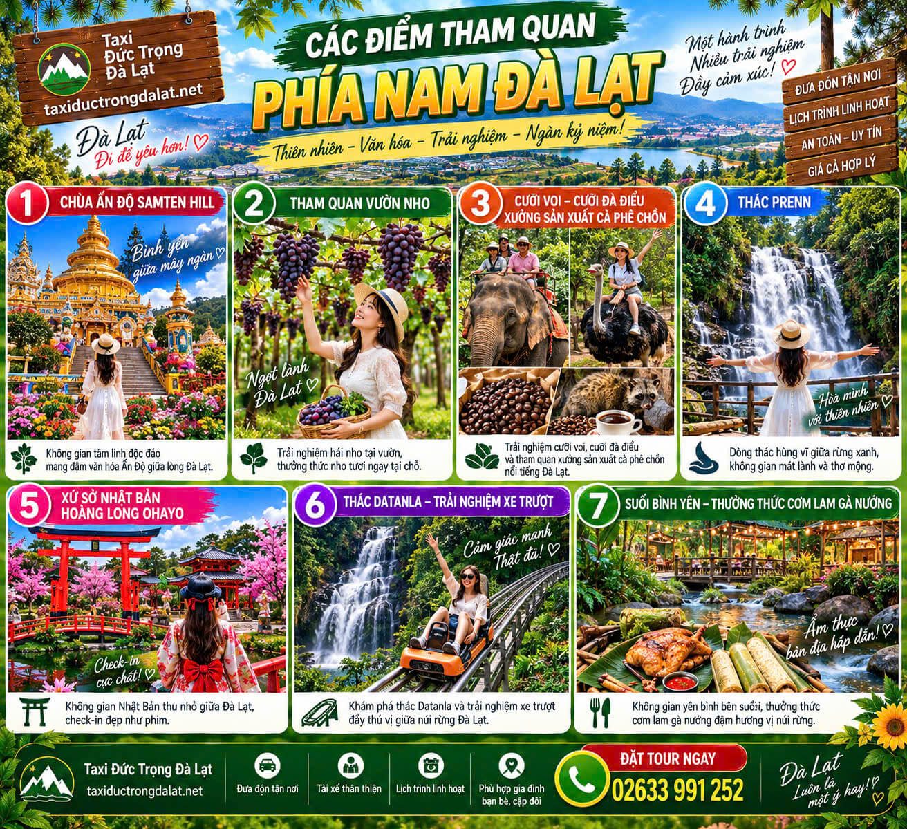 Tour Đà Lạt 1 Ngày Từ Đức Trọng: 10 Lịch Trình + Xe Ghép Đoàn 2026 Tour phía Nam Đà Lạt – thác Datanla, hồ Tuyền Lâm và 7 điểm khám phá