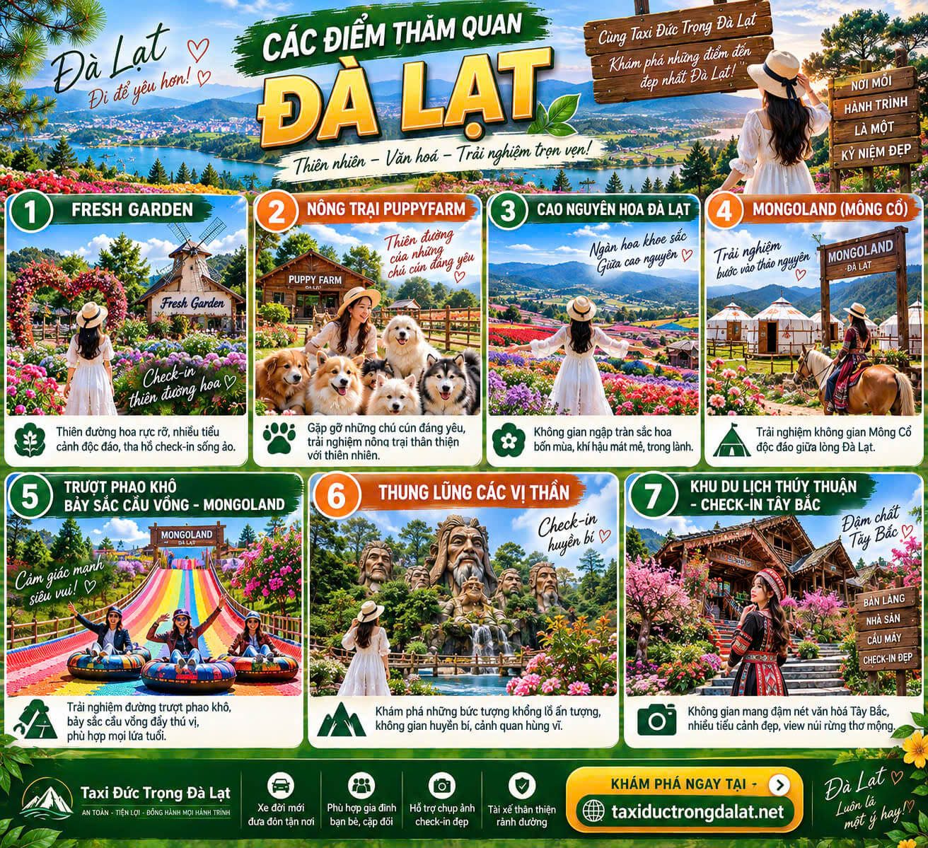 Tour Đà Lạt 1 Ngày Từ Đức Trọng: 10 Lịch Trình + Xe Ghép Đoàn 2026 Tour Mongoland Đà Lạt – cánh đồng hoa, Mongoland và 7 điểm check-in trong 1 ngày