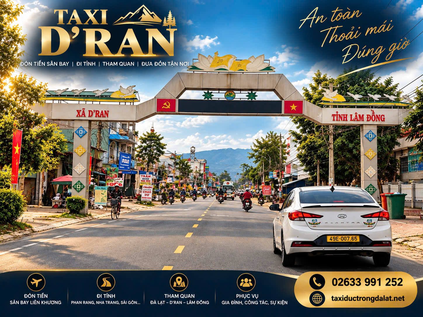 Taxi Đơn Dương: Tài Xế Ở Từng Xã Thạnh Mỹ, Ka Đô, Quảng Lập, D'Ran – Gọi 24/7 Cổng chào xã D'Ran trên quốc lộ, xe taxi đi qua