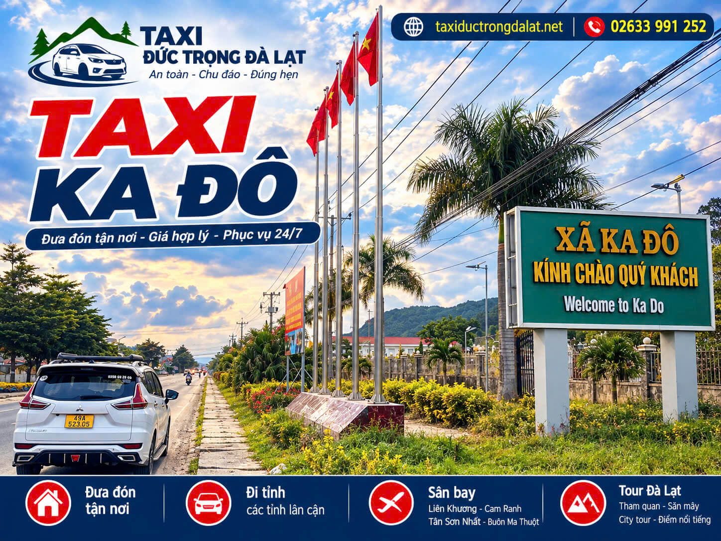Xe Taxi Đức Trọng Đà Lạt chạy qua bảng Xã Ka Đô kính chào quý khách trên đường vào Ka Đô, Đơn Dương
