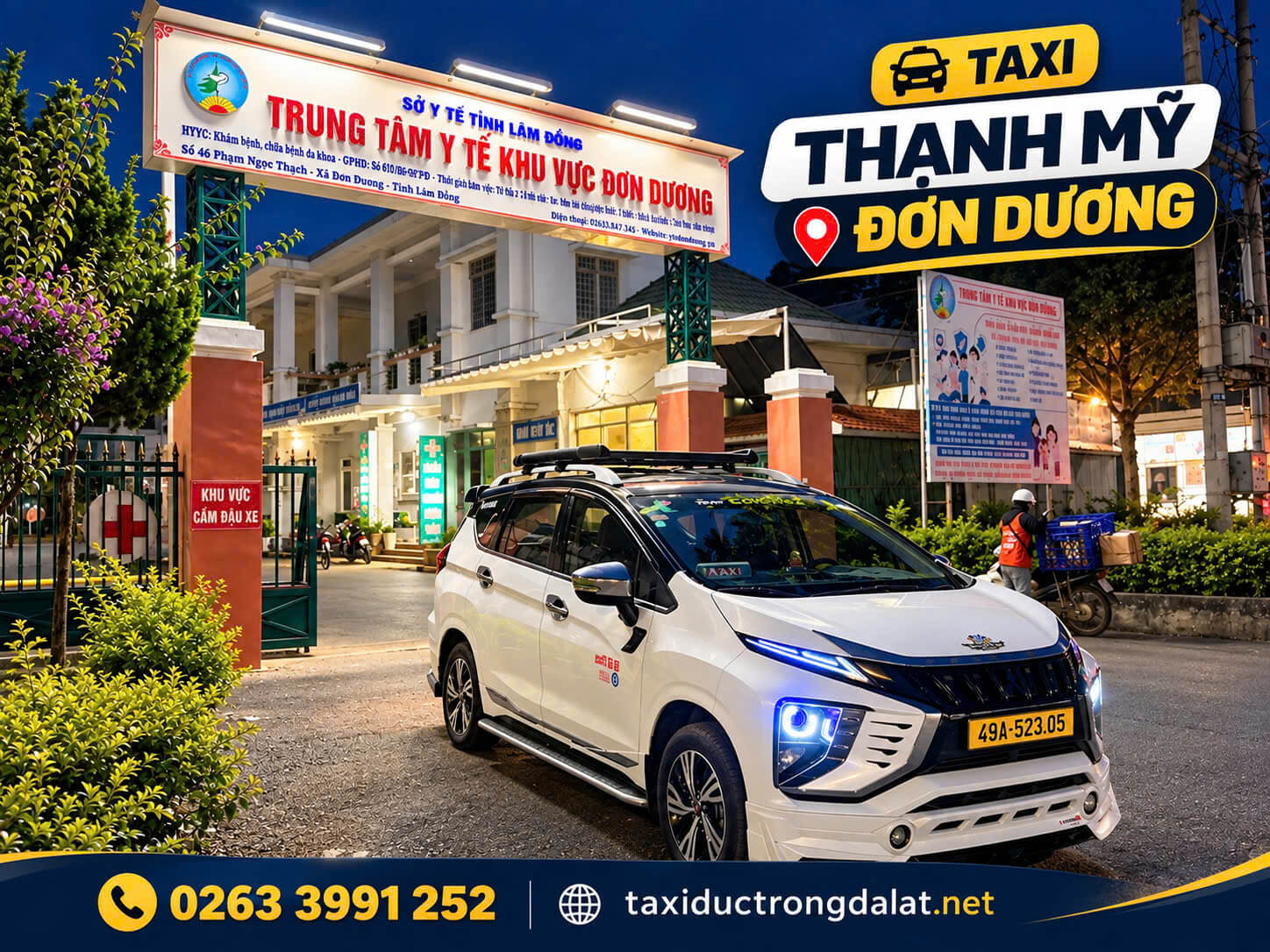 Taxi Đơn Dương: Tài Xế Ở Từng Xã Thạnh Mỹ, Ka Đô, Quảng Lập, D'Ran – Gọi 24/7 Xe taxi 7 chỗ 49A-523.05 trước cổng trung tâm y tế ở Thạnh Mỹ, xã Đơn Dương