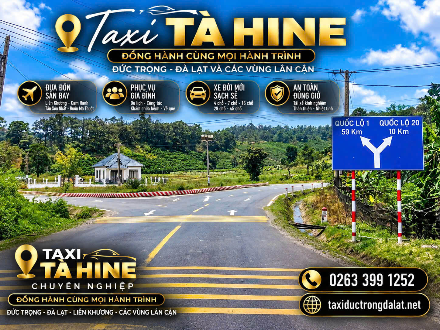 Taxi Đà Loan – Tà Hine – Ninh Loan: Đón Tận Thôn 24/7, Gọi 02633 991 252 Biển chỉ đường ở Tà Hine: Quốc lộ 1 59 km, Quốc lộ 20 10 km