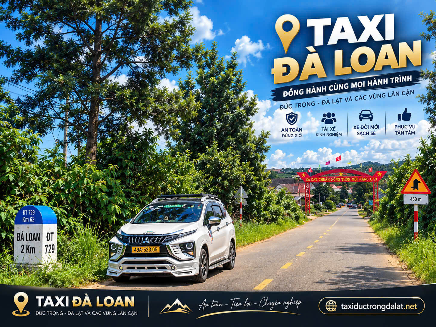 Taxi Đà Loan – Tà Hine – Ninh Loan: Đón Tận Thôn 24/7, Gọi 02633 991 252 Taxi trên tỉnh lộ 729, cột mốc Đà Loan 2 km