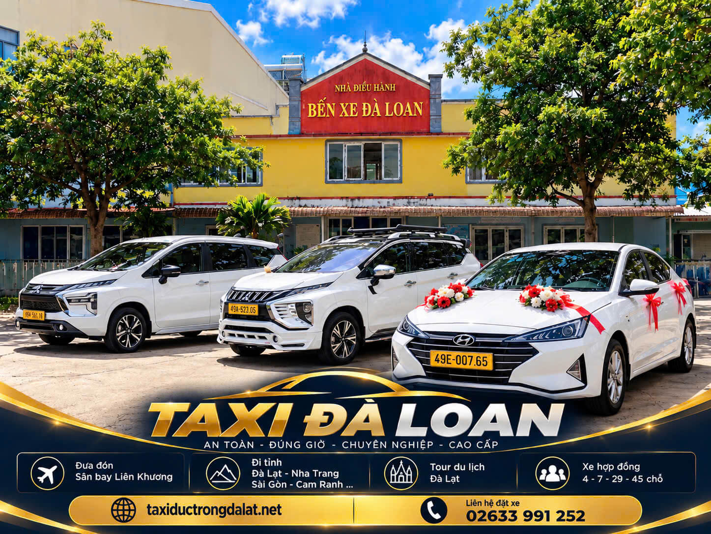 Taxi Đà Loan – Tà Hine – Ninh Loan: Đón Tận Thôn 24/7, Gọi 02633 991 252 Đoàn xe 4 chỗ, 7 chỗ trước nhà điều hành Bến xe Đà Loan