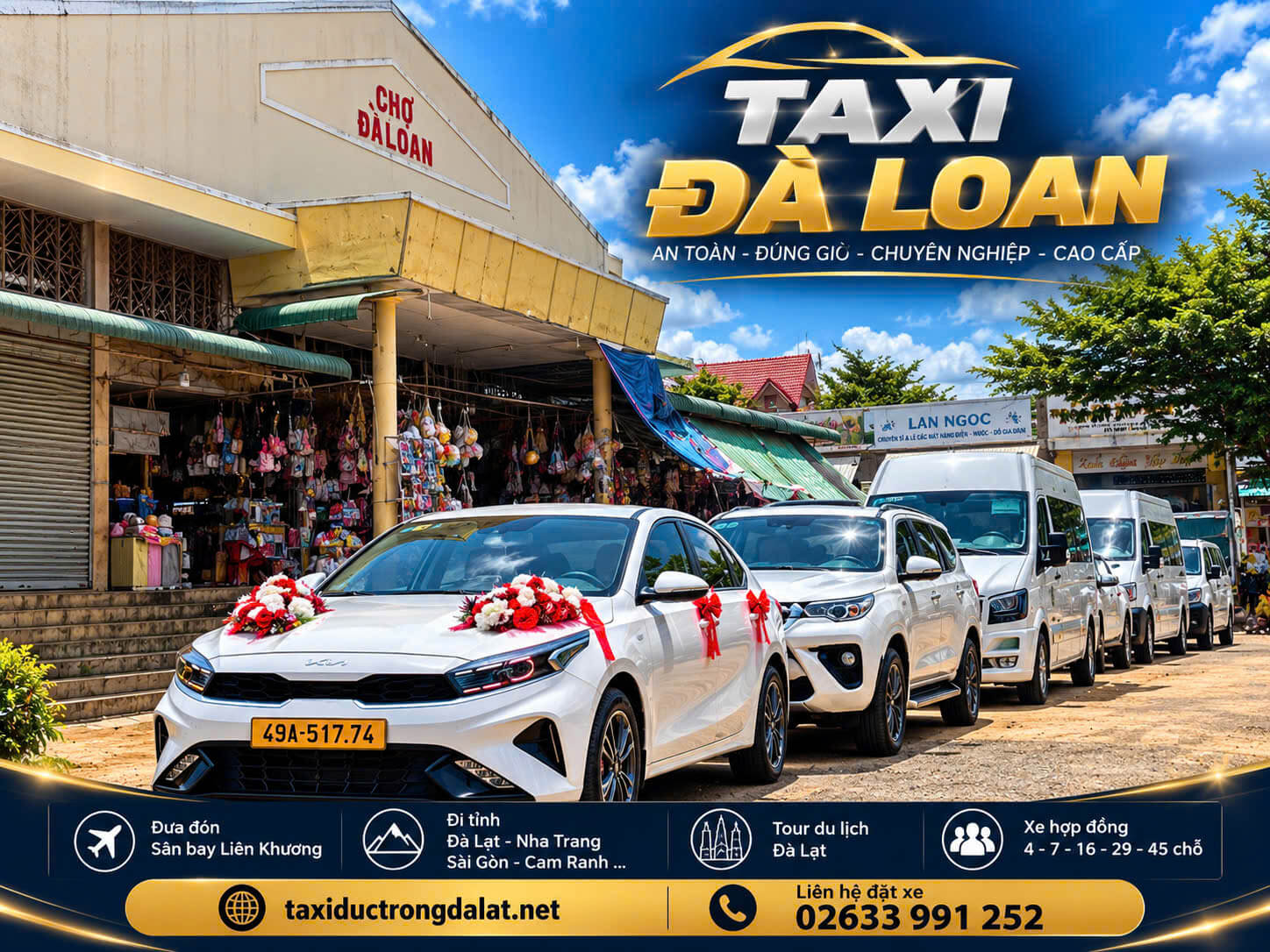 Taxi Đà Loan – Tà Hine – Ninh Loan: Đón Tận Thôn 24/7, Gọi 02633 991 252 Dàn xe 4 chỗ, 7 chỗ, 16 chỗ trước Chợ Đà Loan