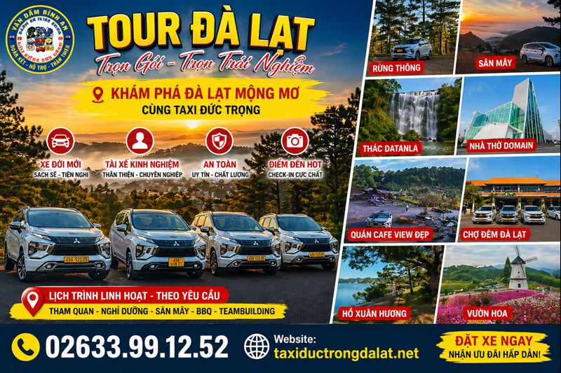 Tour Đà Lạt đưa đón tận nơi, tham quan các điểm nổi tiếng như Hồ Xuân Hương, Thung Lũng Tình Yêu, Langbiang, vườn hoa Đà Lạt.