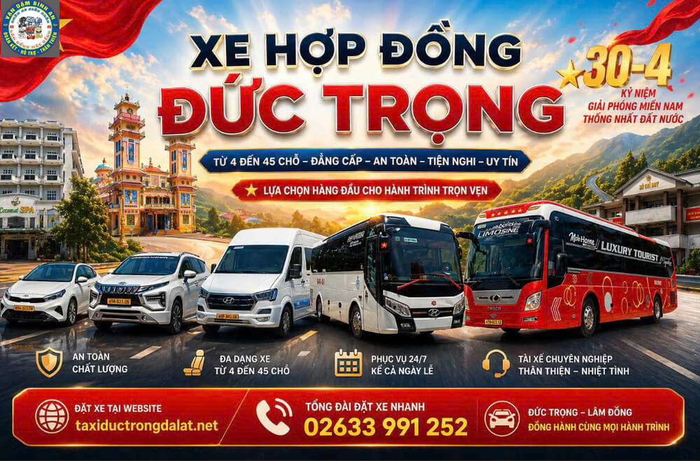 Nhận xe hợp đồng 4–7 chỗ tại Đức Trọng, phục vụ đi tỉnh, sân bay, tour Đà Lạt, cưới hỏi, công tác.