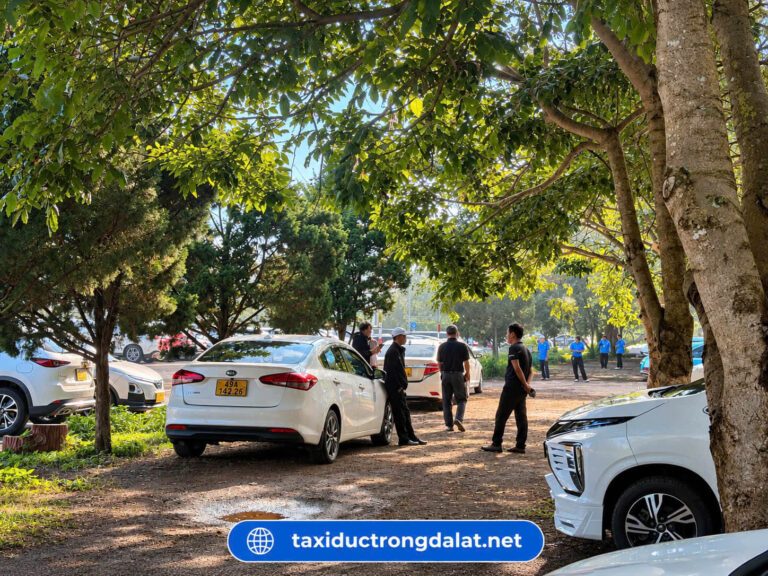 Tài xế chờ khách ở sân bay Liên Khương Anh em tài xế Taxi Đức Trọng Đà Lạt đứng chờ khách cạnh xe ở sân bay Liên Khương, đón khách về Tân Hà Lâm Hà