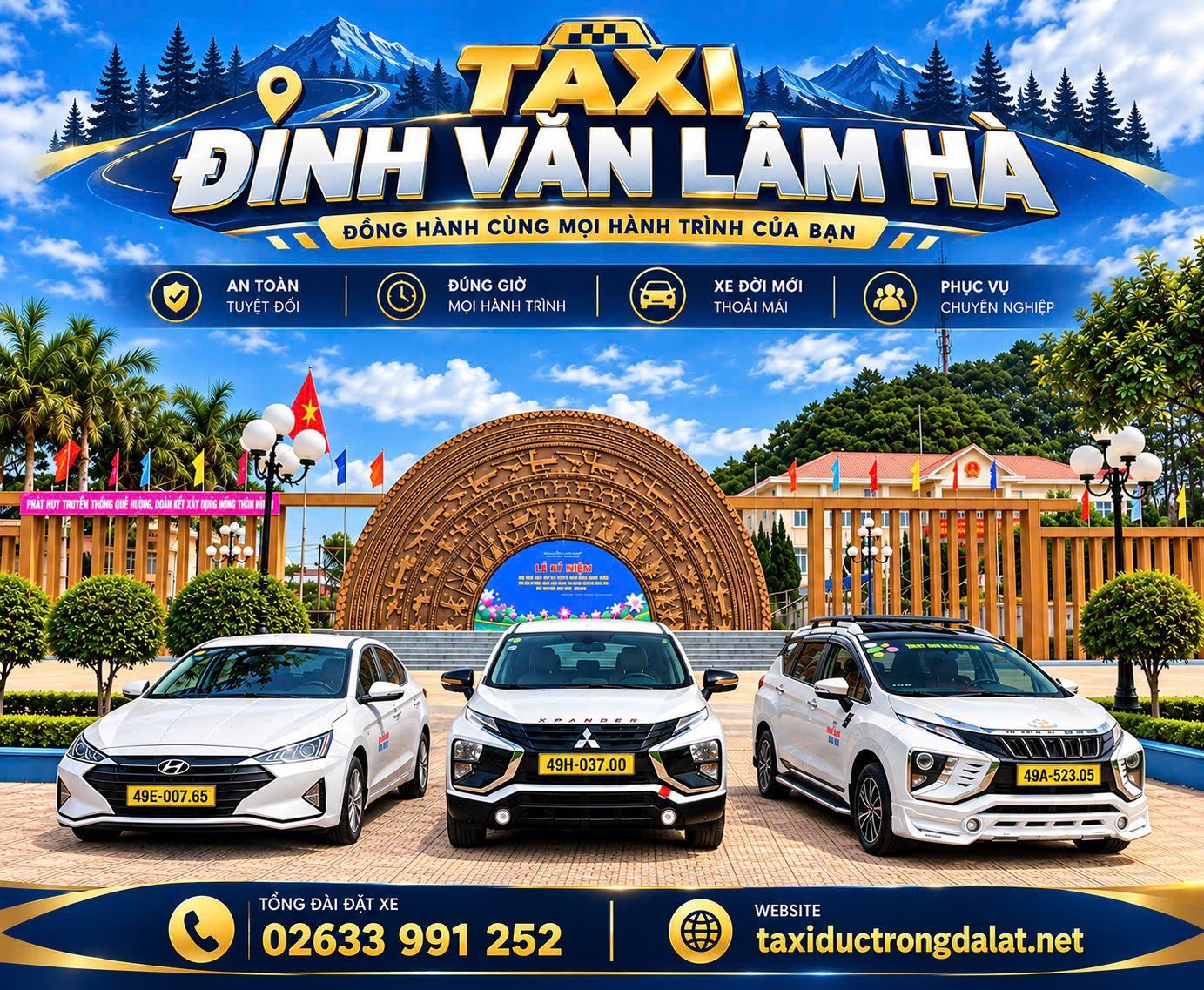 Ba xe taxi 4 chỗ và 7 chỗ của Taxi Đức Trọng Đà Lạt, phục vụ taxi Đinh Văn Lâm Hà, hotline 02633 991 252