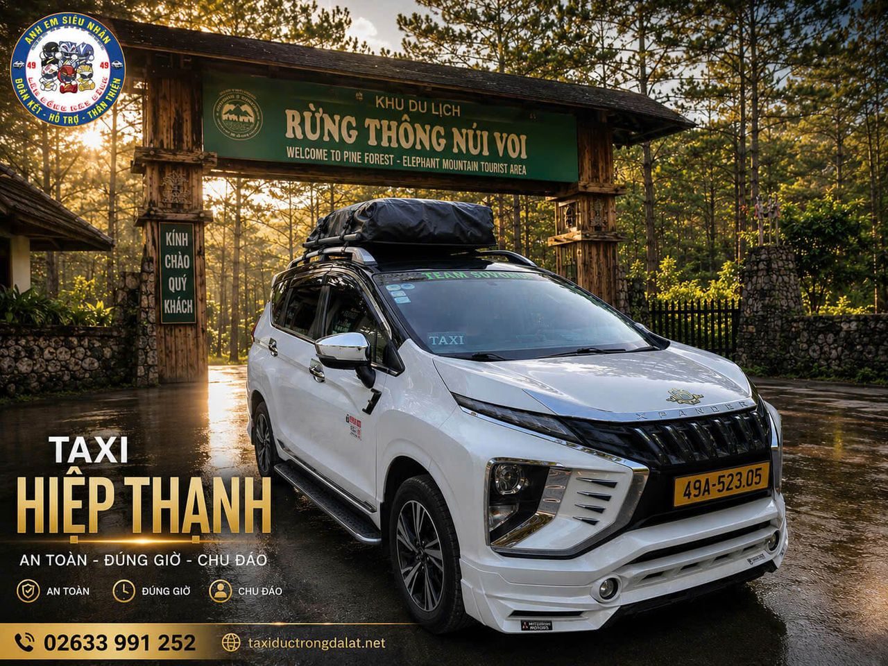 Taxi Hiệp Thạnh tại Rừng thông Núi Voi Taxi Hiệp Thạnh tại cổng Khu du lịch Rừng thông Núi Voi, Đức Trọng, Lâm Đồng