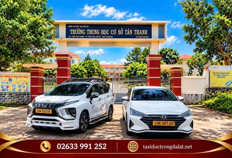 Xe taxi 4 chỗ và 7 chỗ Lâm Đồng Xe taxi 7 chỗ và 4 chỗ của Taxi Đức Trọng Đà Lạt trước Trường THCS Tân Thanh, xã Phúc Thọ Lâm Hà